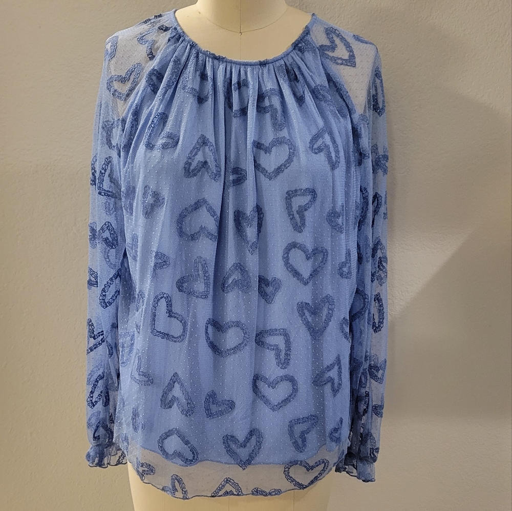 Johnny Was Mesh Embroidered Blouse
